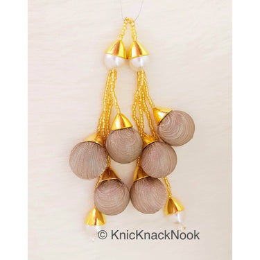 Grey Art Silk Fabric Balls Bunch Beaded Tassels, Latkan, Embellishments